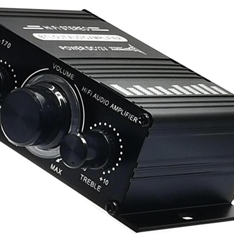 Product Introduction of Penguat Kuasa Kereta Mini, AK170, Mudah Alih, DC12V, Penerima Muzik HiFi, 2 Saluran, Kuasa 20W + 20W, Kawalan Kelantangan Bes dan Treble, Subwufer, Sesuai untuk Penggunaan Kereta dan Rumah 1