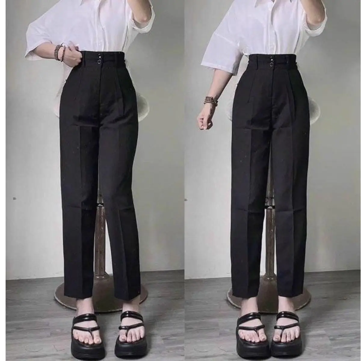 Quần Tây Đen Baggy Nữ 2 Cúc Cạp Cao Chất Liệu Tuyết Mưa Mặc Đi Học Đi Làm Đi Chơi Công Sở Quần Đi Học Cho Nữ Lưng Cao Pants Women Có Túi