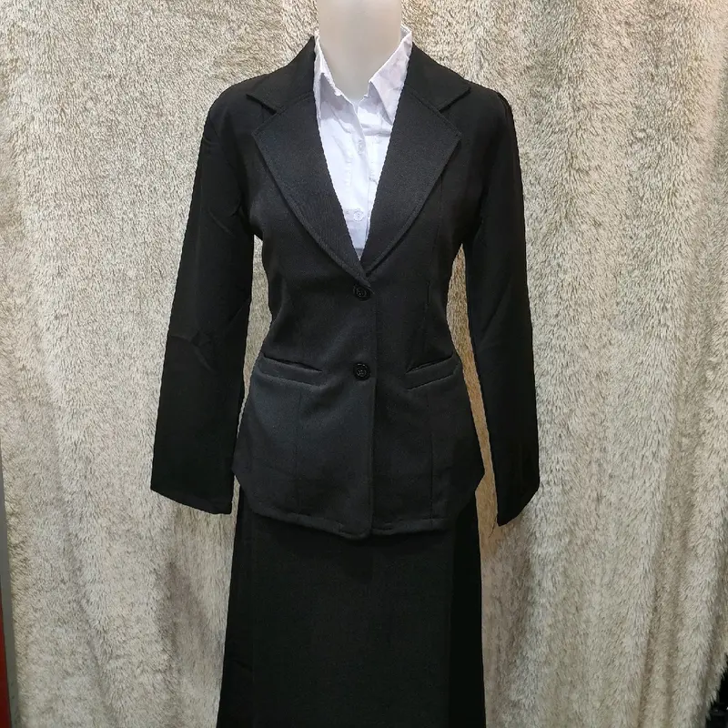 Rok kerja kantoran bahan kain A Line panjang HITAM dan biru navy wanita 2