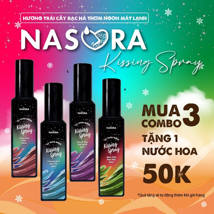   QUÀ TẶNG NƯỚC HOA  Xịt Thơm Miệng Kissing Spray Nasora 20ml Chai Mới Hương Kẹo Ngọt Trái Cây Cà Phê Thơm Mát Xịt Miệng 