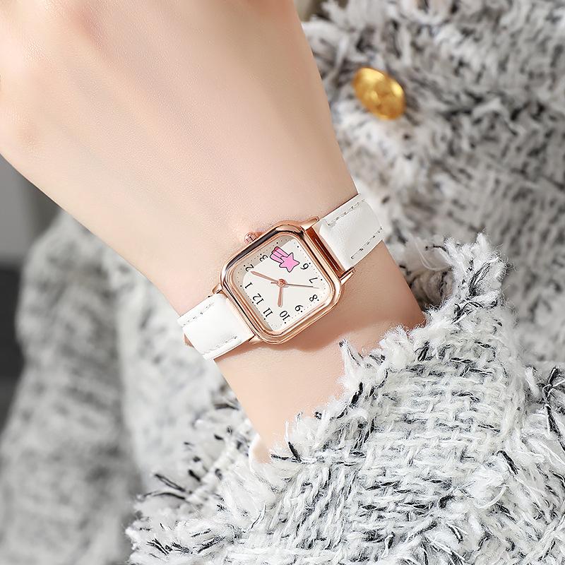Product Introduction of Ladies' Creative Pink Meteor Pattern Casual Simple Digital Small Square Watch - Belt Small Fresh Watch 3