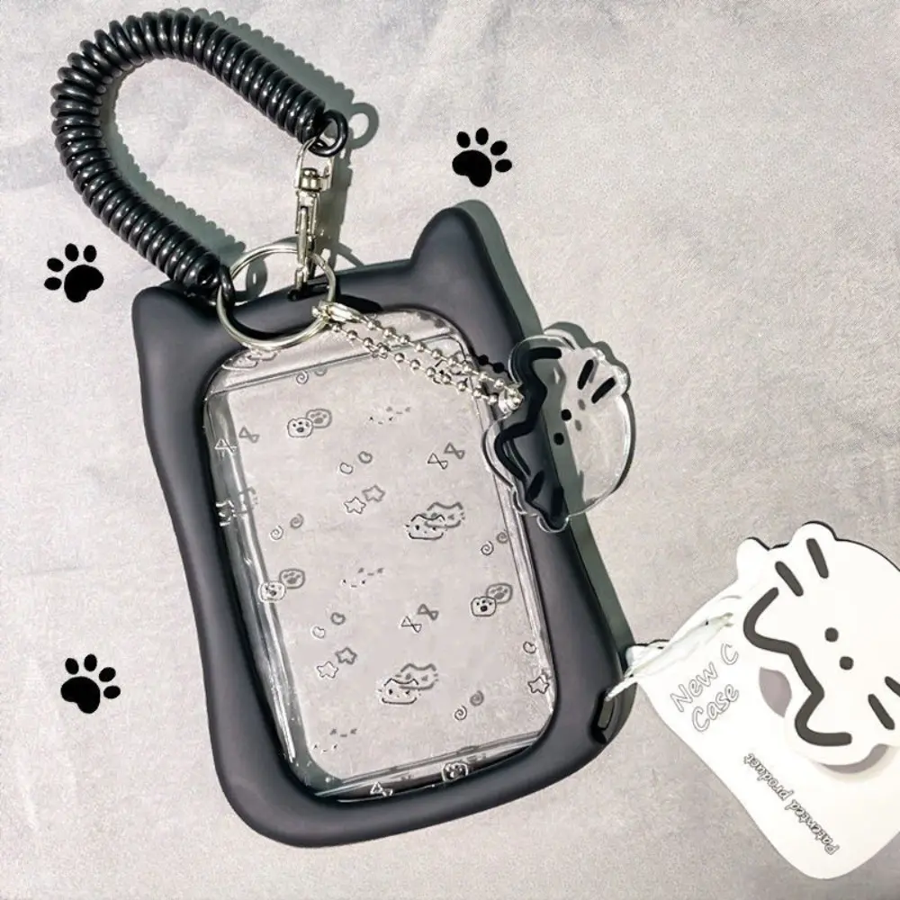 Kawaii Cat Photocard Holder Pemegang Kartu Kpop Idol Akrilik Transparan Pemegang Kartu Kpop Idol Tas Kreatif Liontin Liontin Kartu Identitas Kampus Portabel Kartu Bus Penutup Kartu Pelindung Alat Tulis Sekolah Tali Hitam nfc  pocket  album