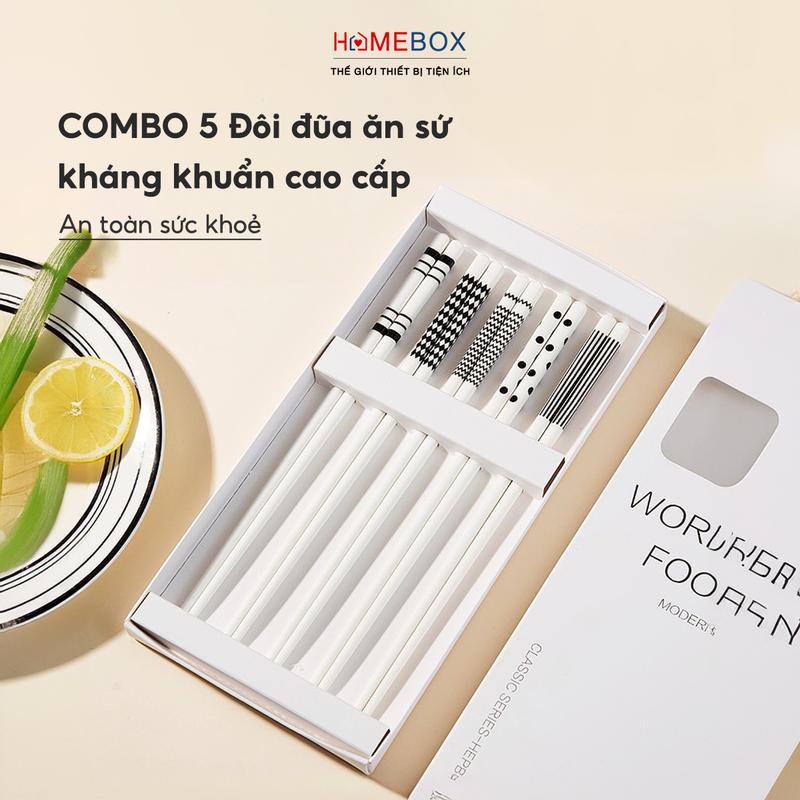 COMBO 5 Đôi Đũa Sứ Ăn Cơm Kháng Khuẩn Cao Cấp, Đũa gốm sợi thủy tinh ẩm mốc chịu nhiệt cao cấp