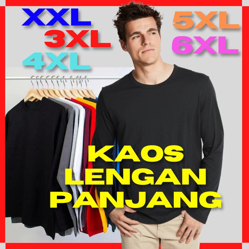 Kaos Polos Lengan Panjang Pria Wanita Jumbo Oversize Big Size Murah 3XL 4XL 5XL 6XL 0