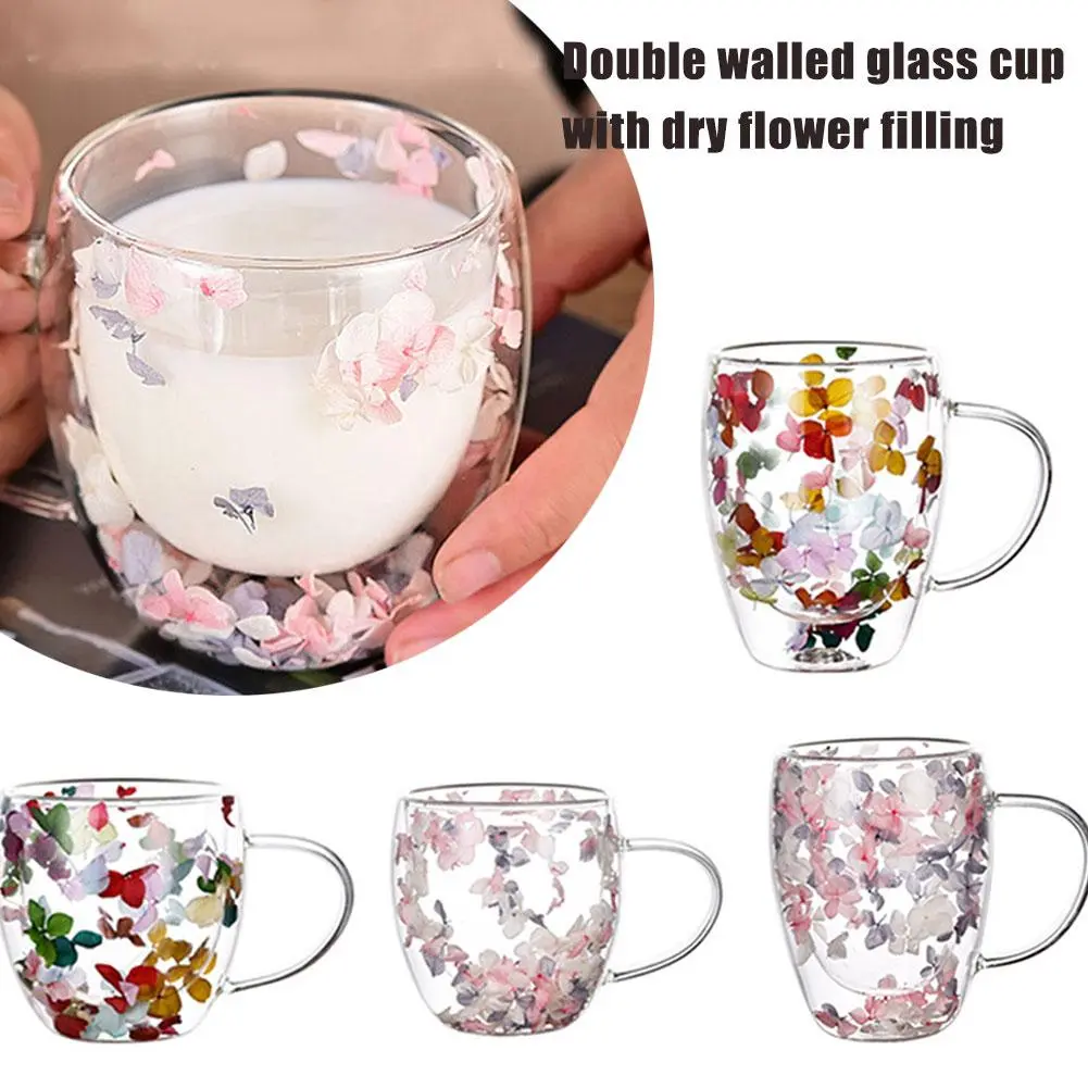 250/350ML Juice Cup, Eternal Flower, Double-layer Glass, Glass Souvenir High-looking G1A2