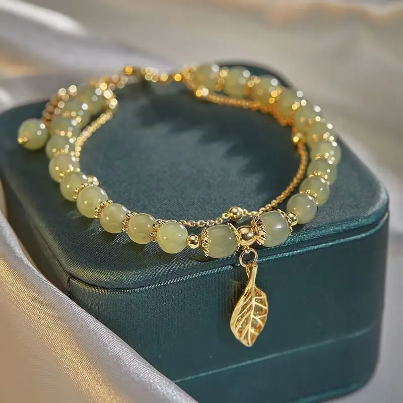Gold branches and jade leaves light luxury niche bracelet high-end gift bracelet for girlfriend