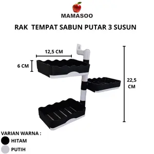 [Mamasoo] Rak Sabun Batangan/Balok 3 Tingkat + Laci Dapat Di putar 180° Multifungsi 100% ORIGINAL MADE IN INDONESIA Black Plastik