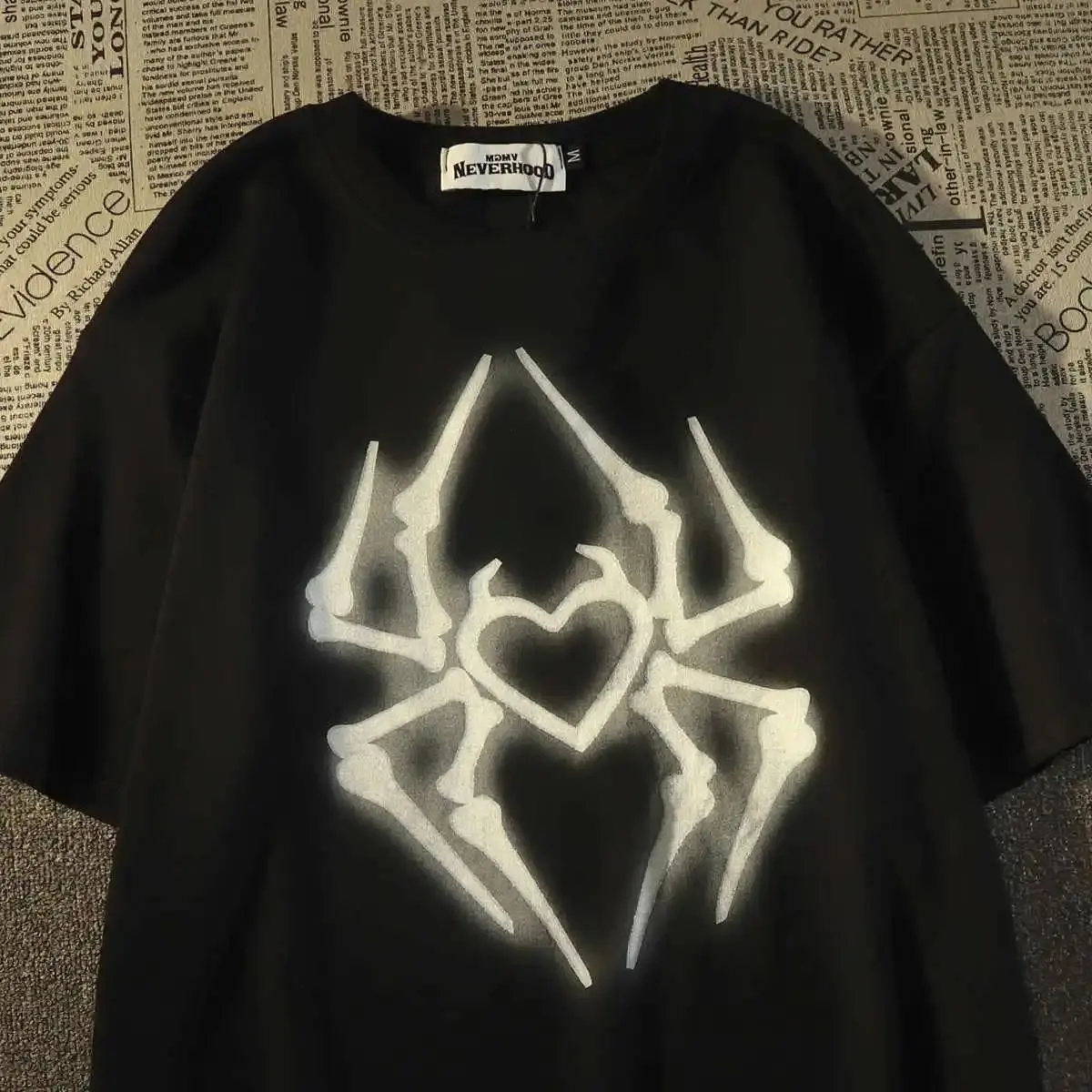 300 pound oversized street retro T-shirt for men and women loose oversized spider niche short sleeved top Casual Cotton Menswear Outdoor Soft Lingerie