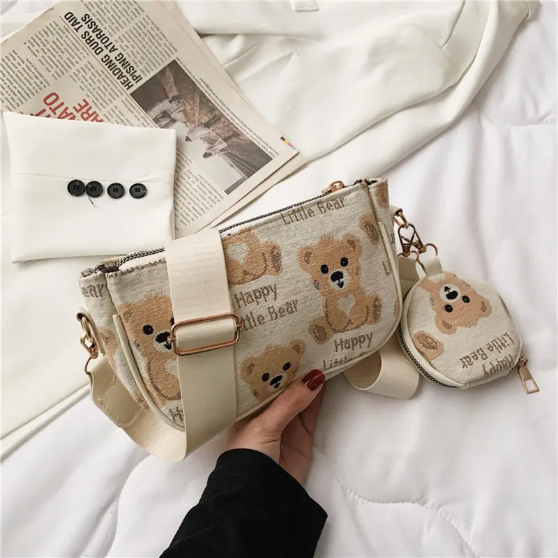 Túi Kẹp Nách, In Ấn Chất Lượng Cao, In Cổ Điển Thiết Kế Gấu Nhỏ Chất Liệu Nylon, Túi Đeo Chéo Nhỏ Phong Cách Thường Ngày Ví Tròn Mini, Mặt Dây Chuyền, Dành Cho Nữ 0