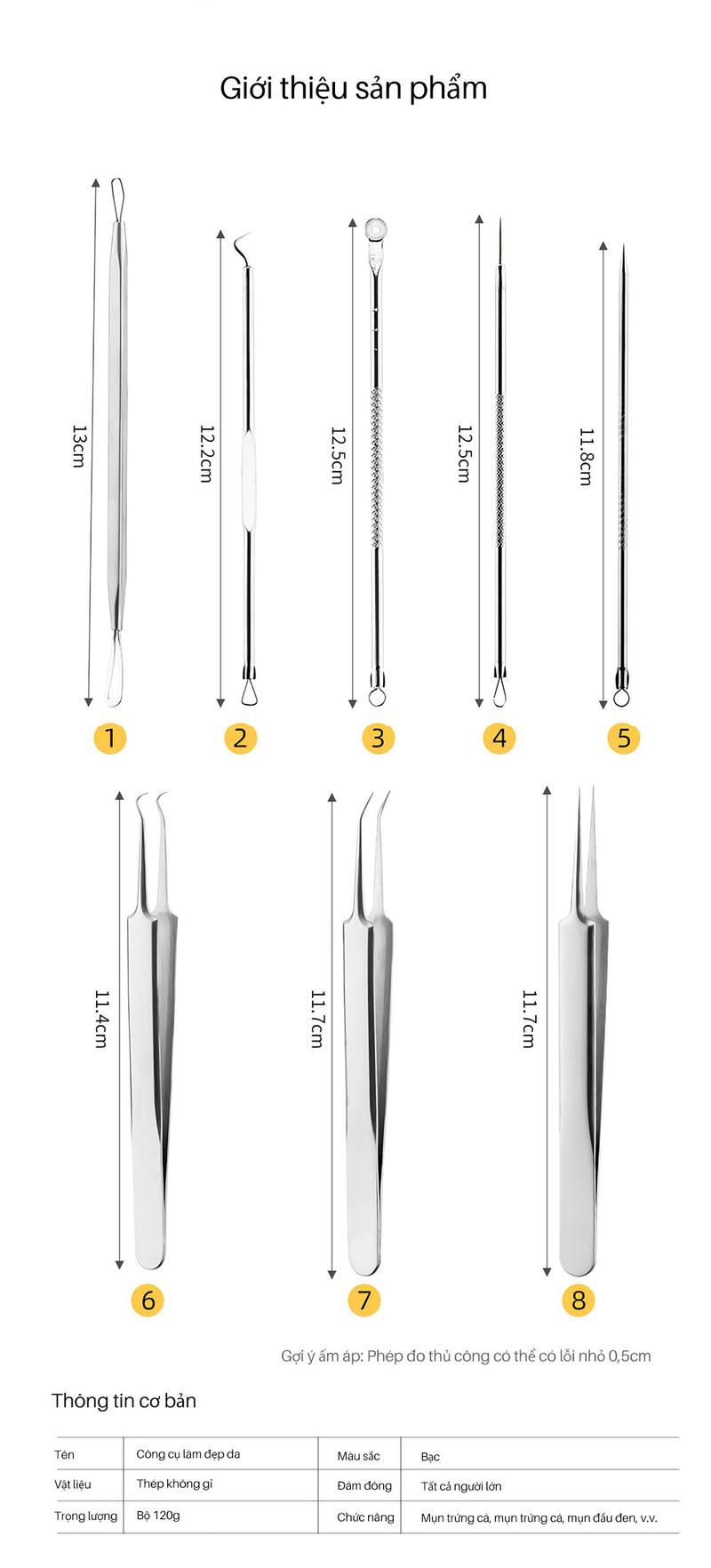 Product Introduction of Bộ Kẹp Thép Không Gỉ, 5 Chiếc, Màu Đen Và Đen, Tiện Lợi, Để Loại Bỏ Mụn Đầu Đen Và Mụn Trứng Cá, Allin 5
