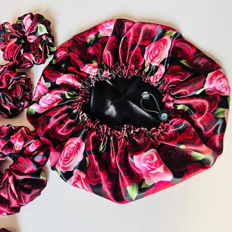 Hair Bonnet, Amour collection Silk Floral Silk Floral Plain 0