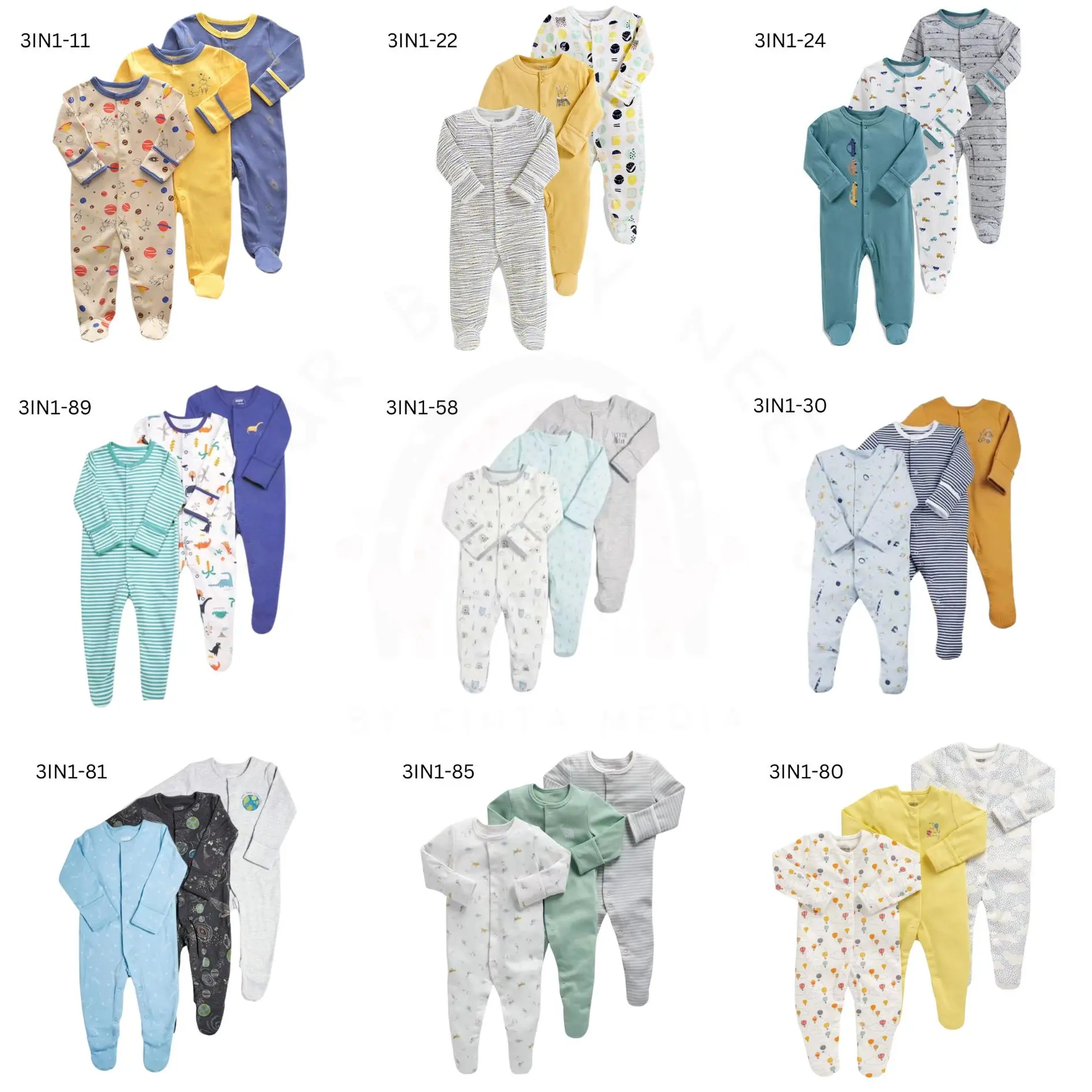YOURBABYNEEDS Sleepsuit Baby Boy 3in1 Premium Import Untuk Anak Laki Laki Usia Newborn Baru Lahir Sampai 12 Bulan Bayi Bunda Cotton
