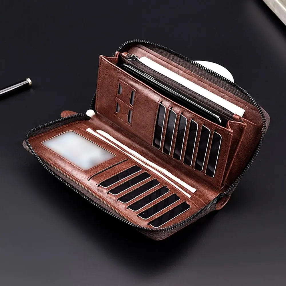 Fashion Business Large Capacity Men's Long Zipper Wallet RFID Blocking Leather Bag Credit Card Holder Purse