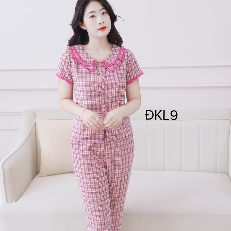 Bộ đồ nữ Bảo Thanh Boutique chất vải đũi kẻ caro thoáng mát cổ phối xinh mặc nhà