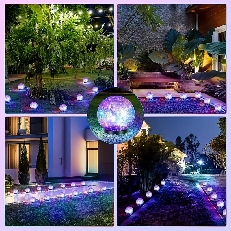 Solar Powered Ball Shaped Light, Outdoor Cracked Glass Ball Light, Lawn & Backyard Decoration Light, Outdoor Garden Light for Garden Patio Yard Lawn Decor 2