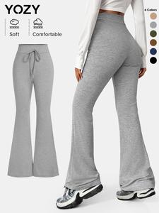 YOZY High Waist Flare Leg Pants, Casual Comfy Plain Minimalist Drawstring Waist Bell Bottom Trousers, Women's Daily Wear for All Seasons, Fall & Winter Clothes