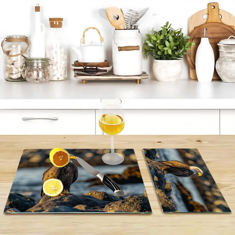 Eagle Pattern Glass Cutting Board, 1 Count Durable Heat Resistant Chopping Board with Non-slip Base, Kitchen Accessories for Home Dining Room Barbecue, Knives 2
