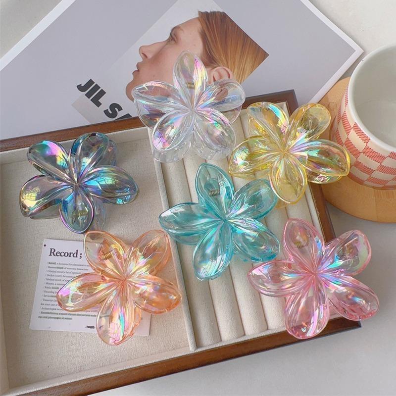 Product Introduction of Transparent Frangipani Hair Clip Girls Sweet Colorful Egg Flower Hair Claws Ponytail Hair Clips Wedding Party Gifts Hair Accessories 23