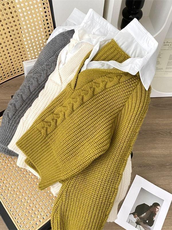 Product Introduction of Áo Len Giả Hai Mảnh, Quần Áo Nữ Mùa Thu Và Mùa Đông, Phong Cách Nhật Bản, Thoải Mái, Cổ Điển Thiết Kế Đẹp, Cổ Polo Độc Đáo Áo Len Dệt Kim Dây Cáp 5