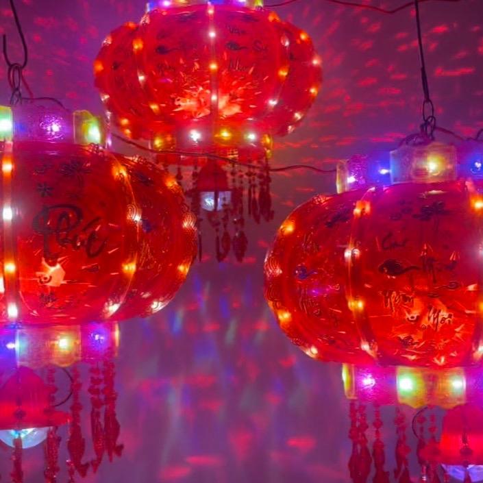 Combo 1 cặp (2 cái) lồng đèn điện xoay 360 độ đèn led 3D trang trí tết.