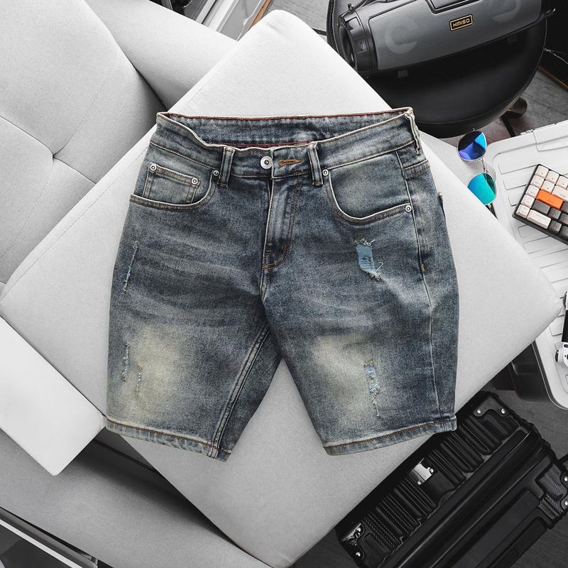 Quần short jeans nam slimfit co giãn xanh rêu túi chéo Menswear