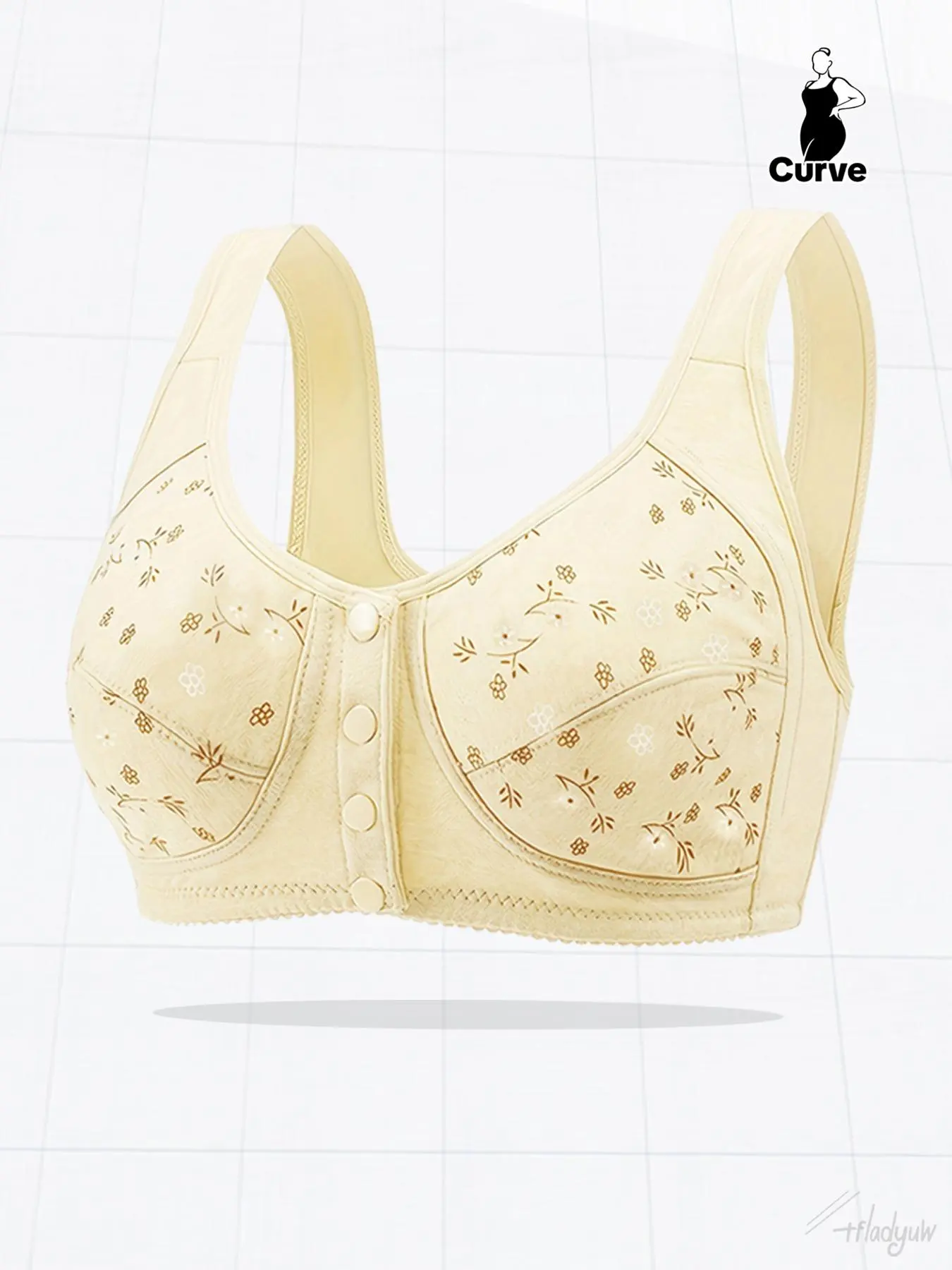 【Plus Size】 Ditsy Floral Print Wireless Bra, Casual Comfortable Breathable Adjustable Strap Bra, Women's Lingerie for All Seasons