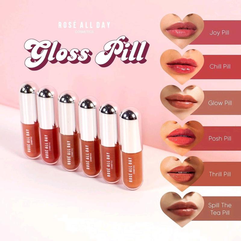 Rose All Day Lip Gloss Chill Joy Glow Spill the Tea Posh Thrill Pill Melembabkan Glow Lips Finish 4