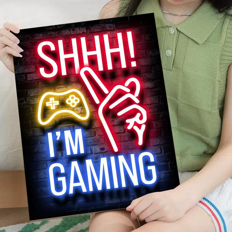 Gamer Letter & Gesture Pattern Wall Art, Creative Wall Decor, Wall Art for Home Living Room Bedroom 3