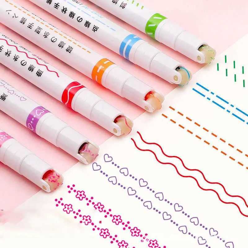 6pcs Curve Pen Roller Contour Pen Student's Hand Account Line Drawing Line Marking Pen School office stationery