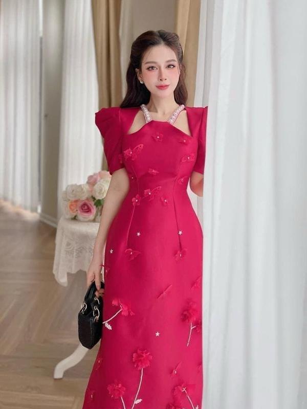 Áo dài Nữ áo dài cách tân Thiết Kế cổ yếm tay bồng đính kết họa tiết siêu sang Women