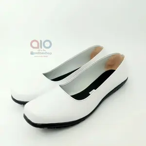 Sepatu Wanita Pantofel Flat Putih Polos Formal Kerja Bidan Perawat Dokter AW18 Shoes