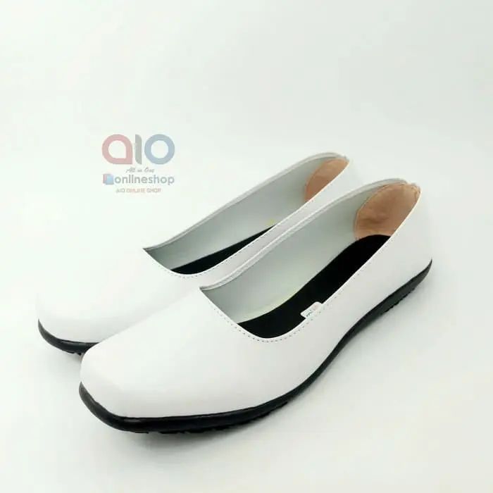 Aline Sepatu Pantofel Wanita Flat Putih Polos Formal Kerja Bidan Perawat Dokter AW18 Shoes