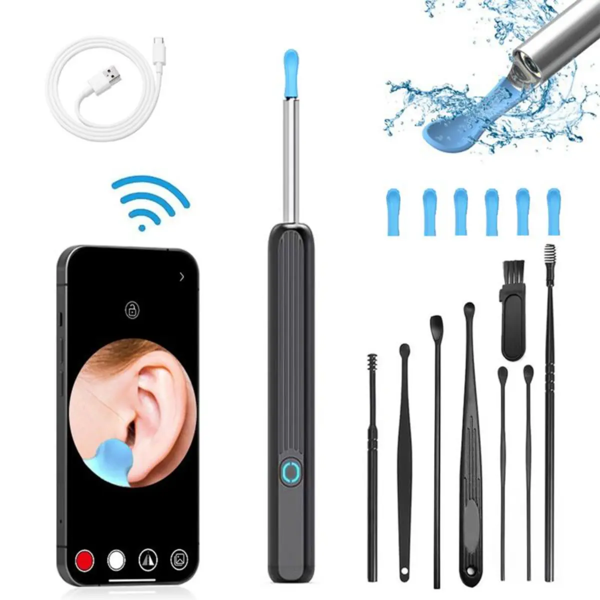 Earwax Removal Tool Set with Camera - Portable 360° Wide Angle Ear Cleaner with Type-C Rechargeable, Waterproof Endoscope Ear Cleaning Tool for iPhone and Android Phones, Christmas Gift, Winter Gift Set, New Year Gift, Stocking Fillers