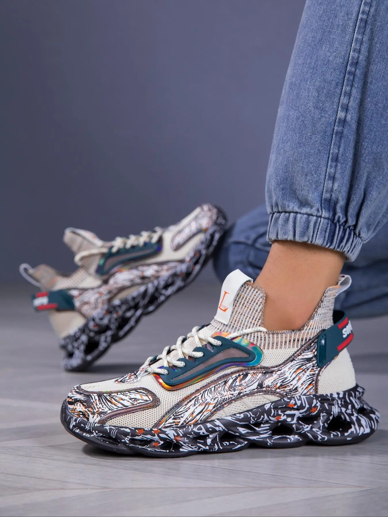 Men's Fashionable Lace Up Running Shoes, Casual Comfortable Breathable Sports Shoes, Male All-match Round Toe Chunky Sneakers for Daily Wear