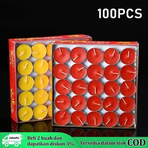 Lilin lilin berwarna teh, 100 buah per kemasan, dapat digunakan sebagai isi ulang, lilin persembahan, lilin doa, atau lilin hantu merah.