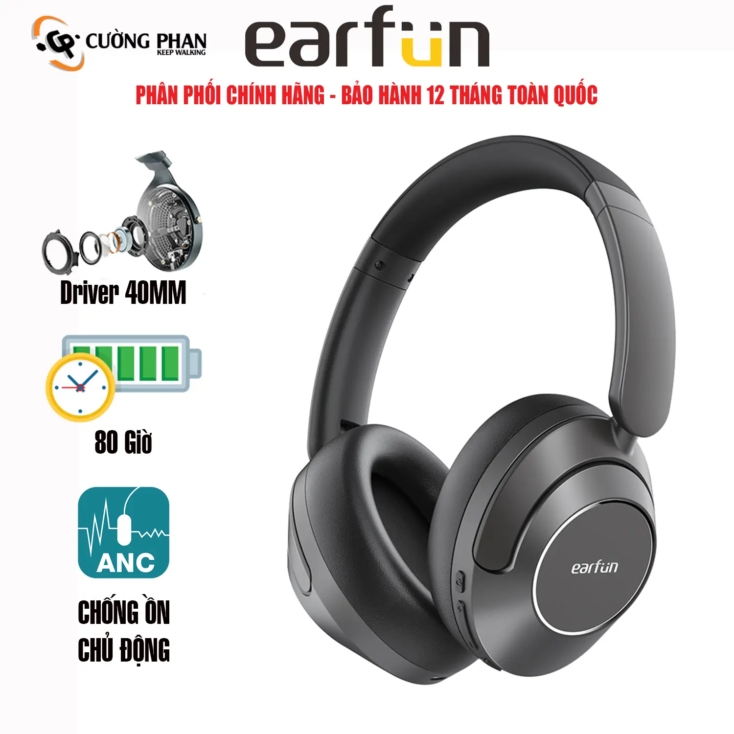 Tai Nghe Chụp Tai Bluetooth EARFUN WAVE PRO Chống Ồn Chủ Động, Lọc Gió, LDAC, Driver 40mm, Game Mode  Earphone Nghe Nhạc