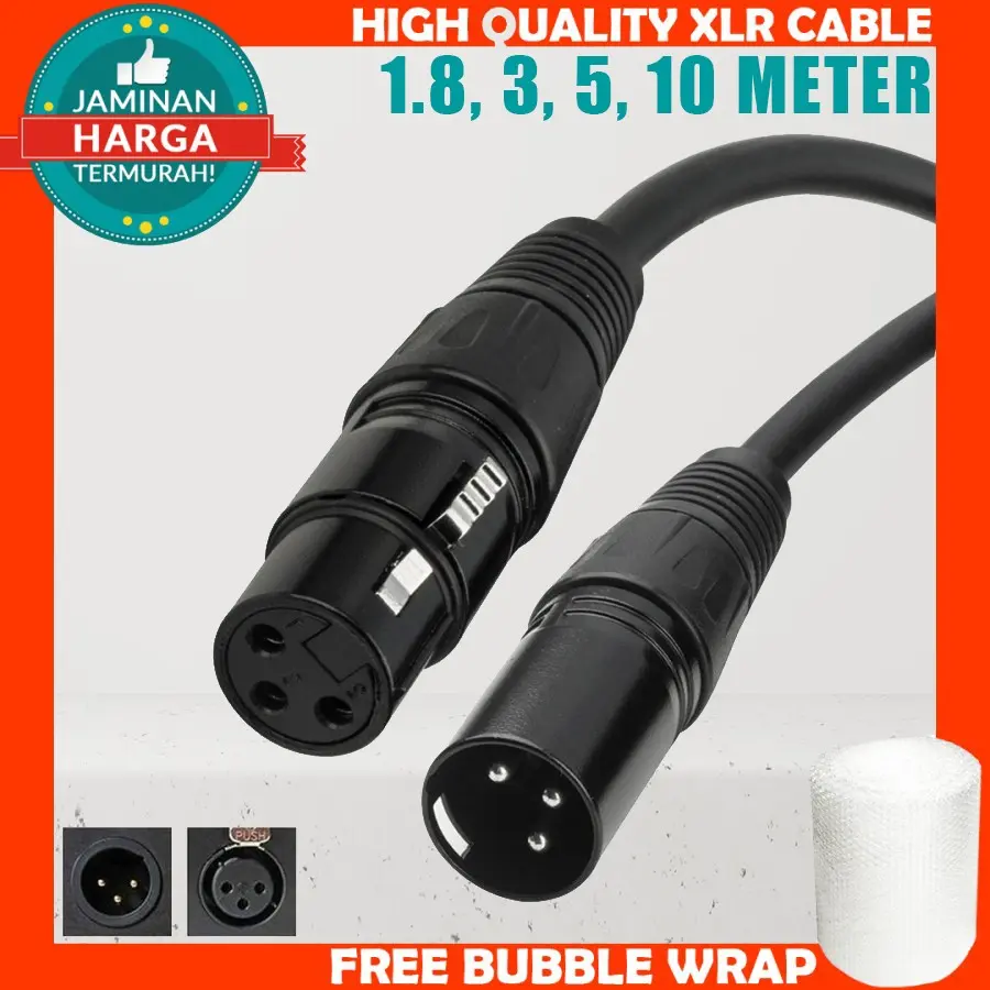 KABEL XLR TO XLR CABLE MICROPHONE MIC MALE FEMALE No Noise Noiseless 1 1,8 3 5 10 M Meter