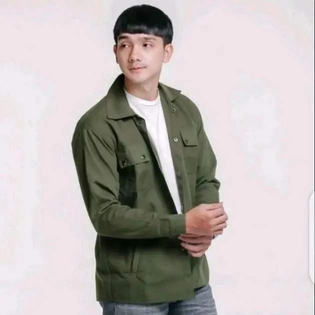 Trucker Jaket Pria Keren Canvas Size S - 3XL Semi Parka Kancing Lembut Hitam Panjang Casual Formal Distro Blazer Army 0