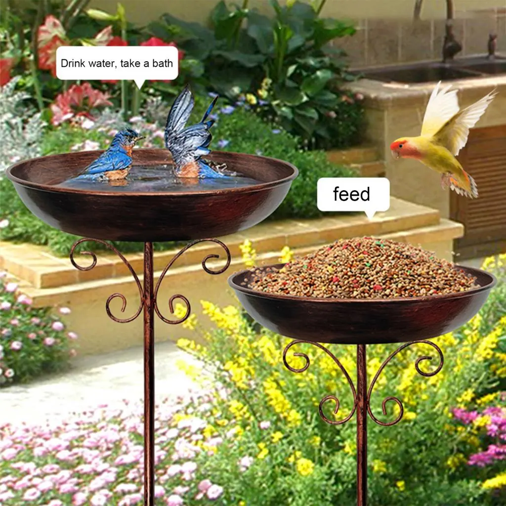cosmoie High-quality Metal Birds Feeder Birds Water Feeder 30 Freestanding Birds Feeder Bowl with Stake Outdoor Birdbath for Garden Decor Metal Birds Bath for Yard Buyers'