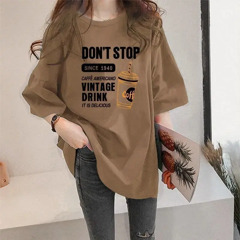 Áo Thun ngắn Tay Không Pilling Dành Cho Nữ, Phong Cách Mới Mùa Hè In Hình, Dáng Rộng Vừa Vặn, Áo Dài Trung Bình Cho Nữ, Năm 2025,áo ngắn tay cho nữ