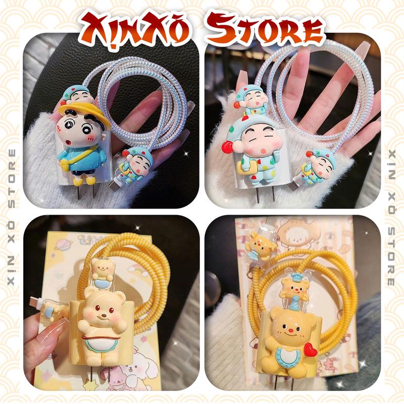 Bộ Phụ Kiện Bảo Vệ Cáp sạc Củ Sạc Iphone 18W 20W nhiều mẫu hoạt hình 3D bảo vệ - XỊN XÒ Store