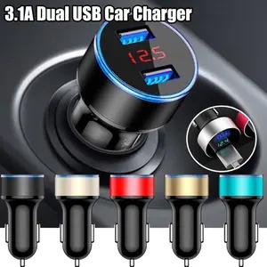 Car Charger Mobil Charger Motor 2 Ports 3.1A 12V-24V Output Fast Charging LED Display Voltmeter Pengisi Daya Mobil 3.1A 5V USB Ganda 2 Port Dengan Tampilan LED Pengisi Daya Ponsel Universal Pengisi Daya Mobil Pengisian Cepat