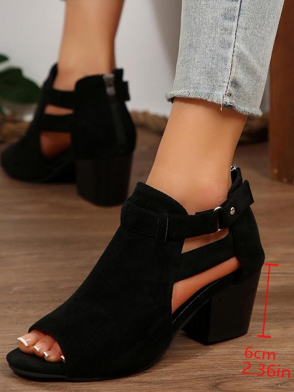 Women's Fashionable Plain Color Side Zipper Heeled Sandals, Casual Versatile Boots for Daily Wear, Trendy All-match Shoes for Daily Wear, Summer 1