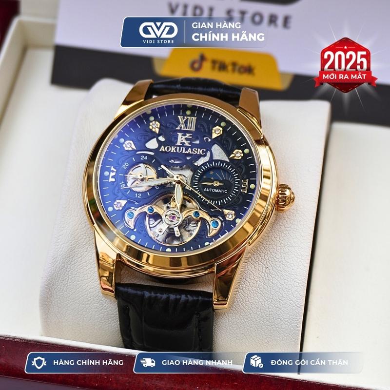 ĐỒNG HỒ CƠ NAM CHÍNH HÃNG AOKULASIC BẢN 2025 PHIÊN BẢN CAO CẤP / LỘ BỘ MÁY CƠ, MẠ PVD, DA CAO CẤP - PHONG CÁCH QUÝ ÔNG LỊCH LÃM SANG TRỌNG / WATCH ĐEO TAY / VD01