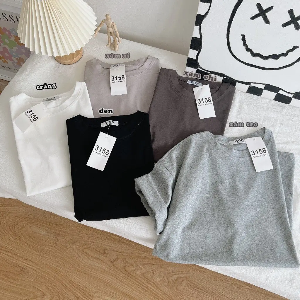 Áo thun 3158 form rộng nam nữ tay lỡ mẫu Trơn cotton khô.HOT TOP 2025
