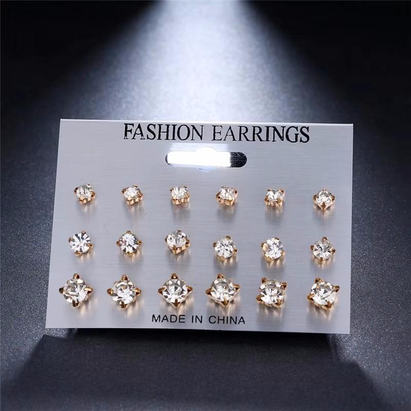 Product Introduction of Bộ Bông Tai Đinh tán Thời Trang, 9 Đôi, Kết Hợp Đơn Giản, Bông Tai Họa Tiết Hình Vuông, Dành Cho Nữ, Bông Tai Mới 24