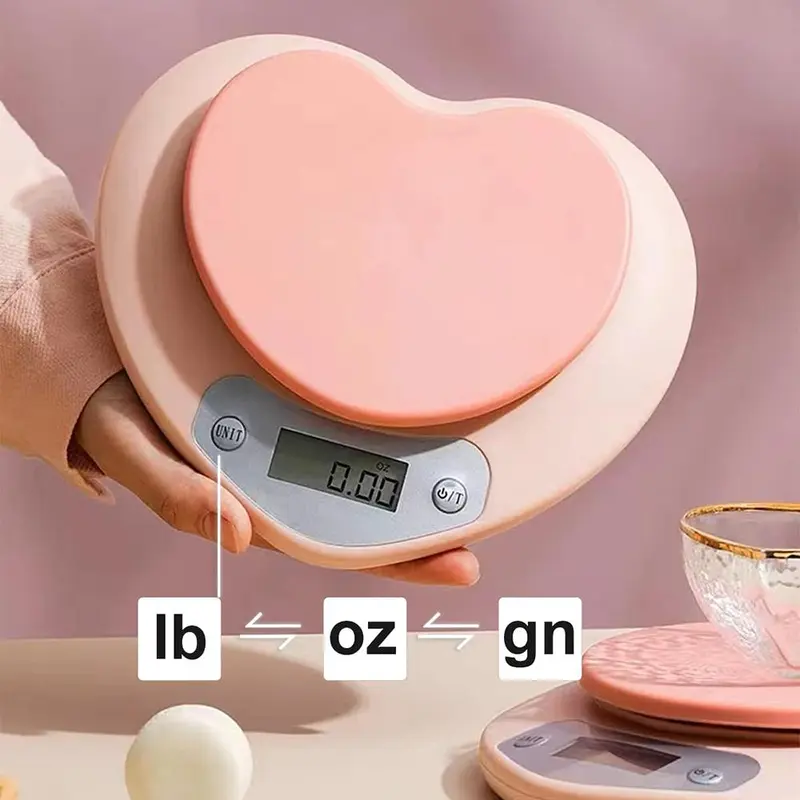 Heart Shaped Kitchen Electronic Food Scale, 1 Count 1g/5kg Food Measuring Tool, Portable Kitchen Measuring Tool for Prep Baked Goods Weigh Food Coffee 3