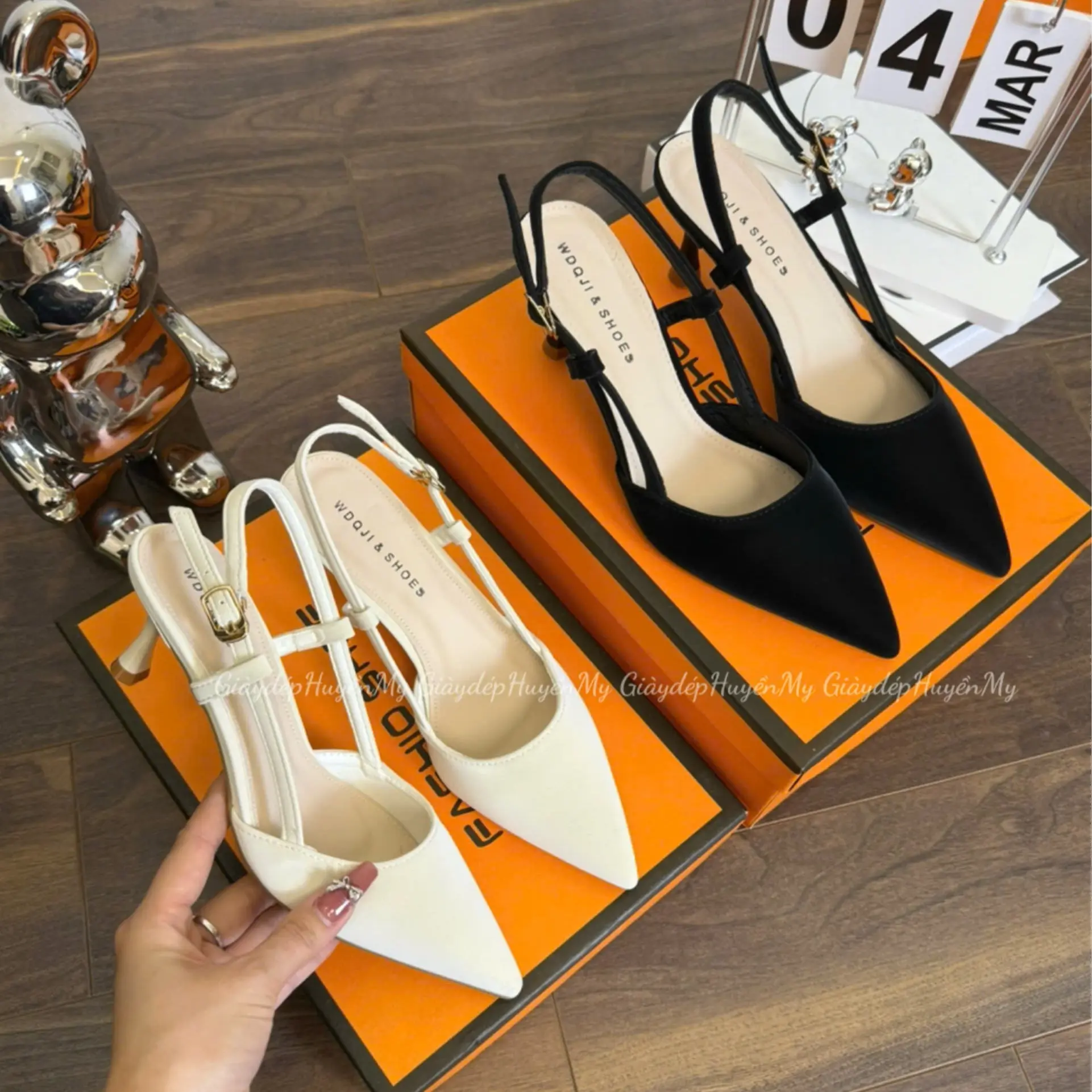 Giày cao gót 5p hở gót quai trống phong cách mới chất tuyết nhung hàng cao cấp full hộp ( AH20 )