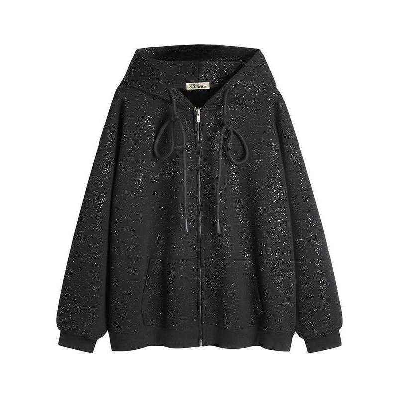 Áo Khoác Len Cardigan Có Khóa Kéo Có Mũ Trùm Đầu, Dành Cho Nữ, Dáng Rộng Vừa Vặn, Mùa Thu Và Mùa Đông, Phong Cách Thông Dụng Lót Lông Cừu, Hàng Mới Về 2024, Áo Sáng Bóng 3
