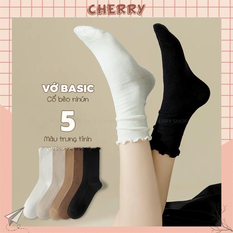 Tất cổ cao nữ bèo nhún chất liệu cotton mềm mịn thoáng khí - Cherry Shop